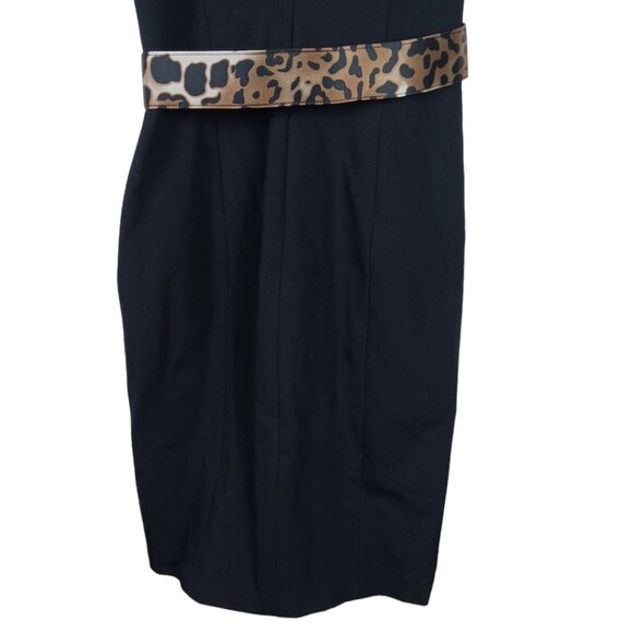 Cache Sheath Dress Womens 6 Black Leopard Print Belted Y2K Glam Cocktail Luxury - Picture 10 of 10
